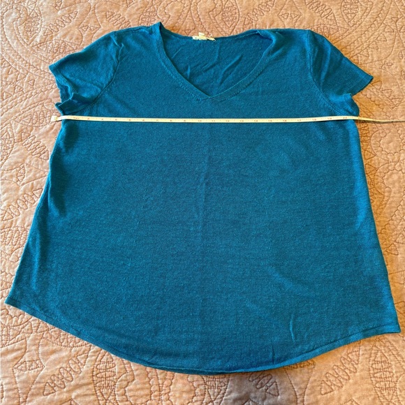 Eileen Fisher Teal V-Neck Short Sleeve Top - Picture 5 of 12